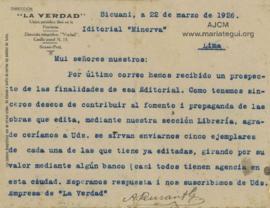 Carta de Adrián Durant Gonzales, 22/3/1926