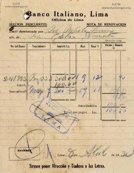 Recibo de Pago a Nebiolo &amp; Comp. Torino, 8/4/1930
