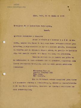 Carta a Mensajero de la Literatura Extranjera, 23/6/1928