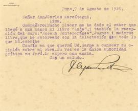 Carta de Alejandro Peralta, 7/8/1926