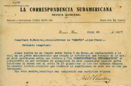 Carta de José Fernando Penelón, 20/4/1927