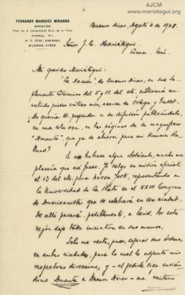 Carta de Fernando Márquez Miranda, 4/8/1928