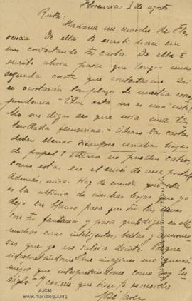 Tarjeta Postal a Bertha Molina (Ruth), 3/8/1920