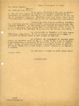 Carta a Jacobo Hurwitz, 20/6/1927