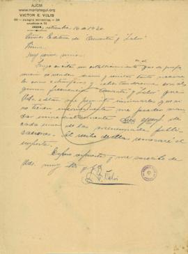 Carta de Víctor Velis, 16/9/1930