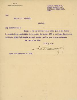 Carta de Carlos Naranjo, 2/2/1926