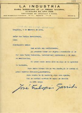 Carta de José Eulogio Garrido Espinoza, 9/2/1930