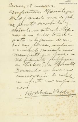 Carta de Abraham Valdez,13/3/1929