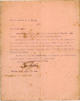Carta a Artemia G de Falcón, 22/4/1922
