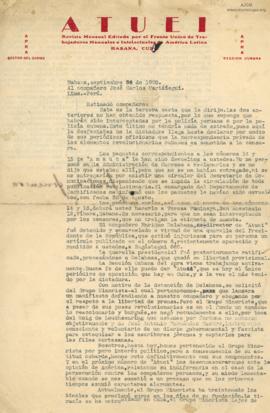 Carta de José A. Foncueva,20/9/1928