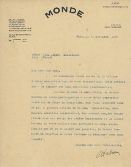 Carta de Augustin Habaru, 16/11/1929