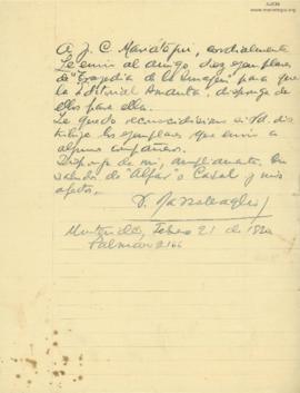 Carta de Vicente Basso Maglio, 21/2/1930