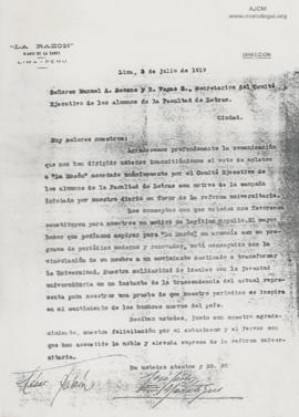Carta a Ricardo Vegas García y Manuel Seoane, 4/7/1919