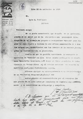Carta a Luis A. Rodríguez O. (Luis de Rodrigo), 30/9/1927