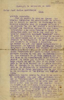 Carta de  Luis E. Valcárcel, 21/9/1925