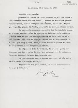 Carta a Ricardo Vegas García, 23/3/1925
