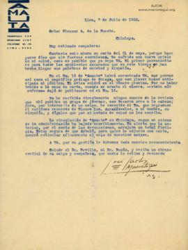 Carta a Nicanor A. de la Fuente (Nixa), 7/7/1928