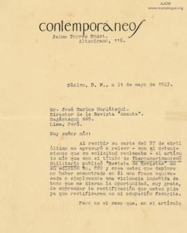 Carta de Jaime Torres Bodet, 21/5/1927