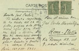 Tarjeta Postal de César Falcón, 12/8/1921