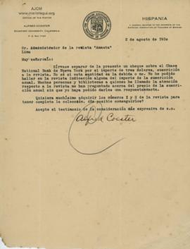Carta de Alfred Coester, 2/8/1930