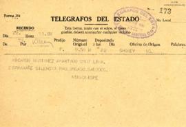 Telégrafo de Francisco Ninaquispe Campos, 22/7/1930