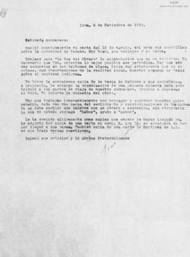 Carta a Moisés Arroyo Posadas, 9/9/1929
