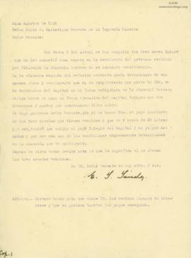 Carta de M. S. Sánchez, 6/8/1929