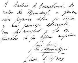 Dedicatoria a Andrés A. Aramburú, 1928/11/6