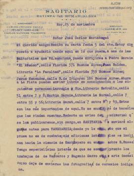 Carta de Carlos Américo Amaya, 25/11/1925