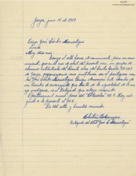 Carta de Celestino A. Manyari, 14/6/1929