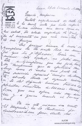 Carta a Miguel Ángel Urquieta, 20/11/1926
