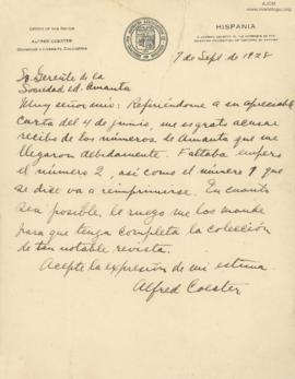 Carta de Alfred Coester, 7/9/1928