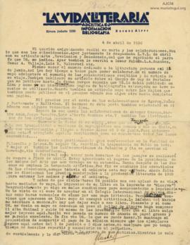 Carta de Samuel Glusberg, 4/4/1930