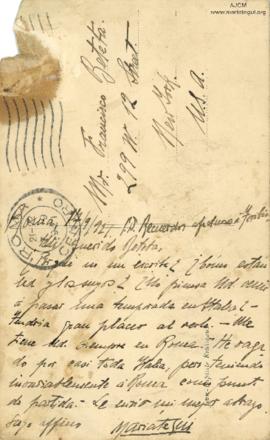 Tarjeta Postal a Francisco Beteta, 17/9/1921