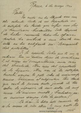 Carta a Bertha Molina (Ruth), 6/3/1920