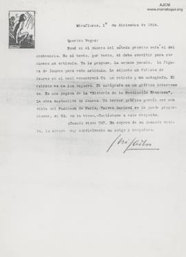 Carta a Ricardo Vegas García, 1/12/1924