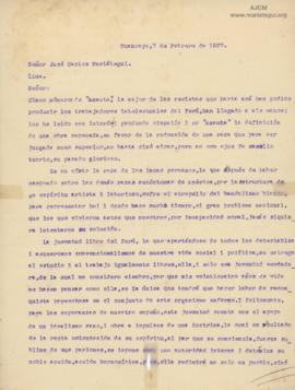 Carta de Bernardino Vera Verástegui,7/2/1927