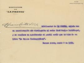Carta de Horacio Castro Videla, 9/1/1925