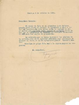 Carta de Rafael Tupayachi Ferro, 6/10/1930
