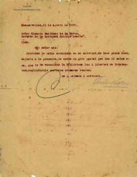 Carta de Aurelio Báez, 20/8/1930