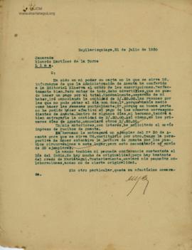 Carta de Mateu Cueva, 21/7/1930