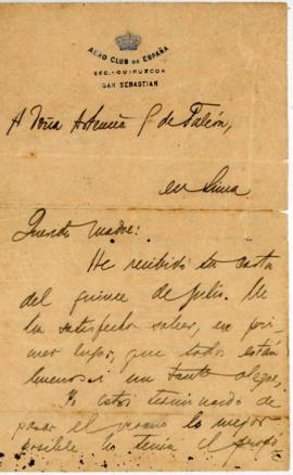 Carta a Artemia G de Falcón, 29/8/1920