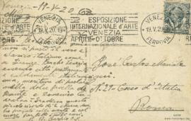 Tarjeta Postal de P. Carpio O. P, 17/5/1920