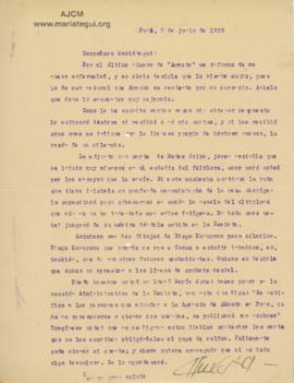 Carta de Gamaliel Churata (Arturo Peralta Miranda), 9/6/1928