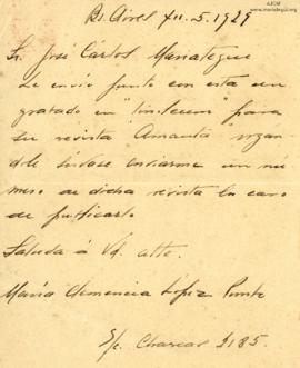 Carta Postal de María Clemencia López Pombo, 11/5/1929