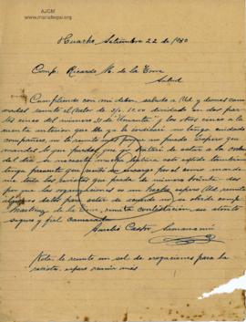 Carta de Aurelio Castro, 22/9/1930
