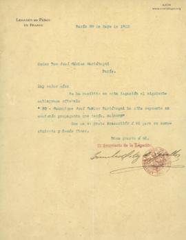 Carta de Emilio Ortiz de Zevallos, 20/5/1922