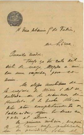 Carta a Artemia G de Falcón, 9/4/1921