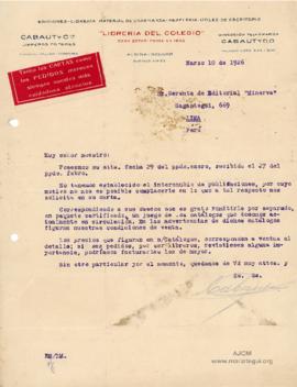 Carta de Cabaut &amp; Cia, Librería del Colegio, 10/3/1926