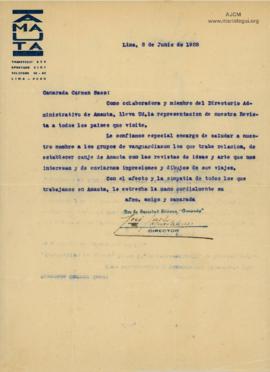 Carta a Carmen Saco, 8/6/1928